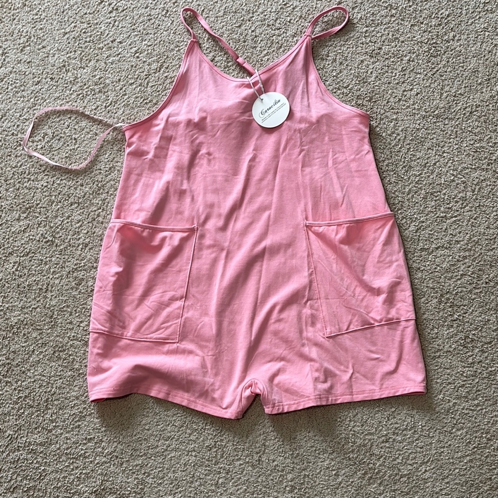 Pink Sleeveless Romper with Pockets
